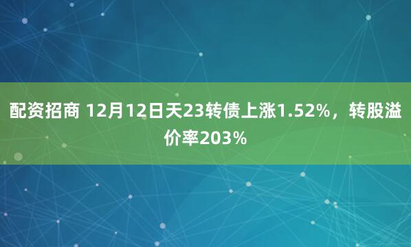 配资招商 12月12日天23转债上涨1.52%，转股溢价率203%