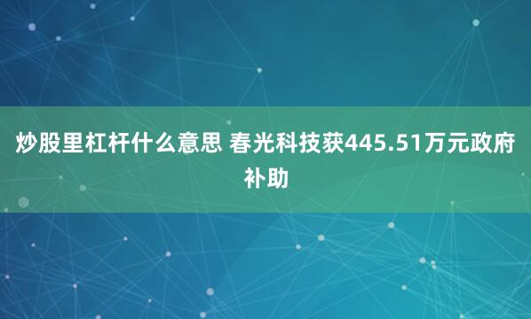 炒股里杠杆什么意思 春光科技获445.51万元政府补助